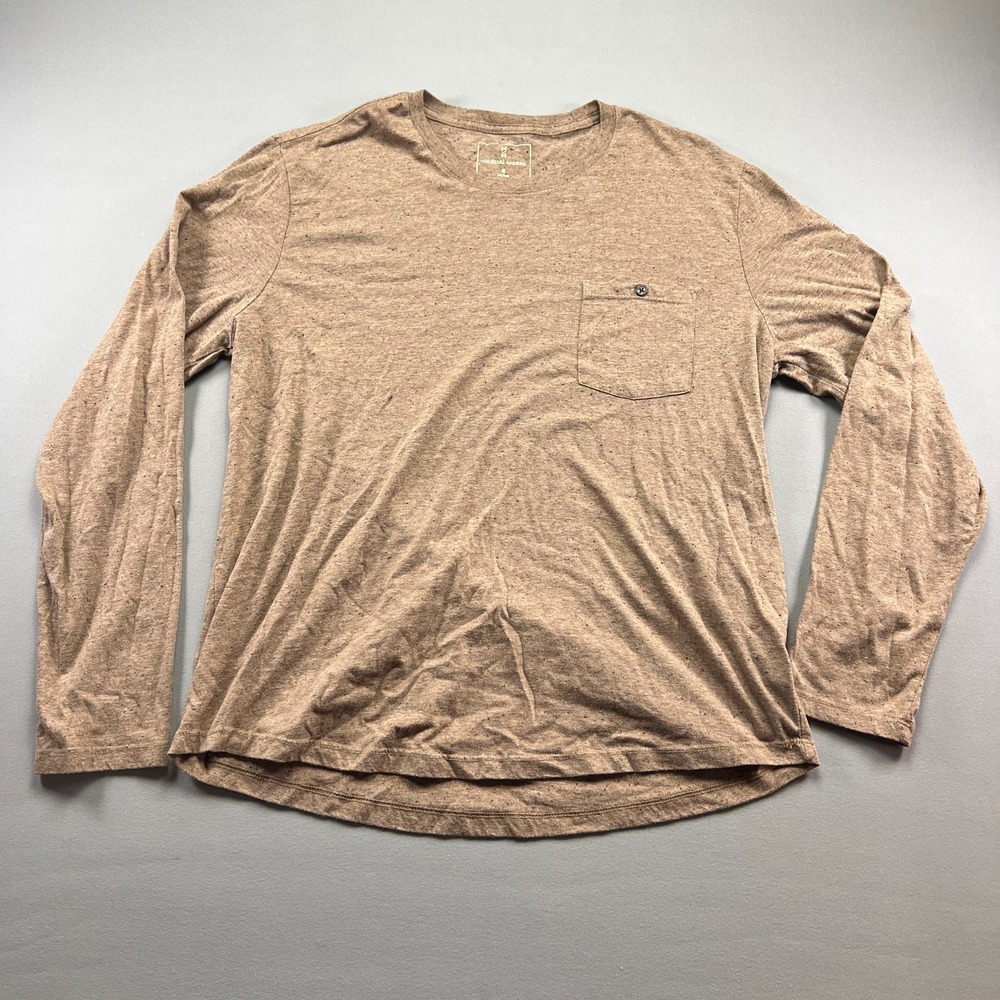 Mutual Weave T Shirt Mens XL Beige Cotton Casual Long Sleeve Pocket Crew Neck